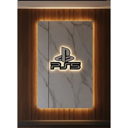 Mey İthalat® PS5 Logo Dekoratif Duvar Süsü Oyun Odası ve Salon Uyumu