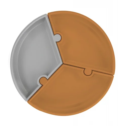 Mey İthalat®   Puzzle Vakum Tabanlı Silikon Tabak Woody Brown / Powder Grey