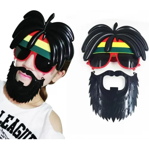 Mey İthalat® Rasta Peruklu Rasta Sakallı Bob Marley Bıyıklı Parti Gözlüğü 27x18 cm