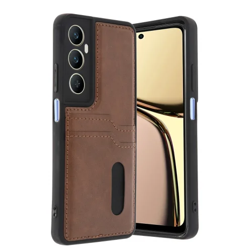 Mey İthalat®  Realme C65 Sara Kartvizitli Deri Kılıf - Taba