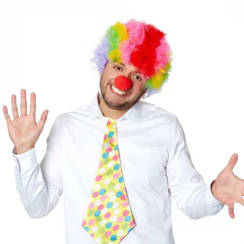 Mey İthalat® Rengarenk Kıvırcık Afro Bonus Peruk 110 Gr ve Kırmızı Burun Seti