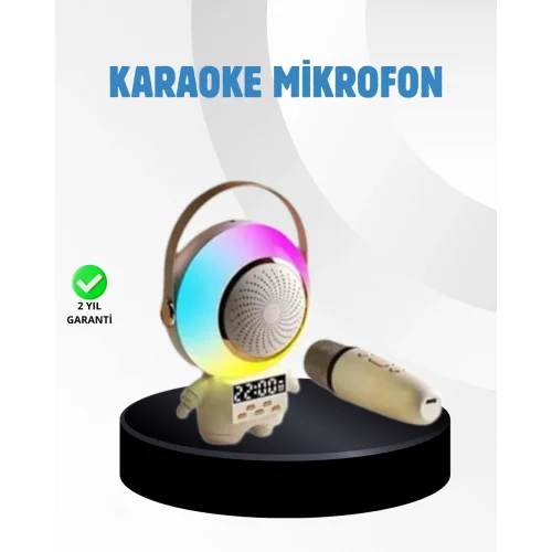Mey İthalat® Renkli Işıklı Astronot Mini Bluetooth Speaker ve Karaoke Mikrofon
