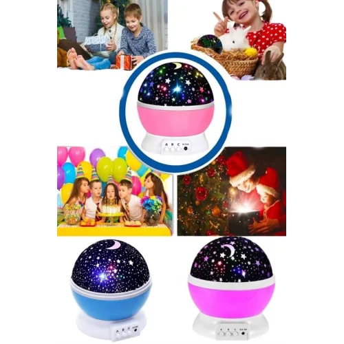 Mey İthalat® Renkli Yıldızlı Gökyüzü Projeksiyon Gece Lambası Pilli ve USB Kablolu