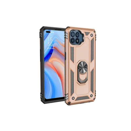 Mey İthalat®   Reno 4 Lite Kılıf Sofya Yüzüklü Silikon Kapak - Gold