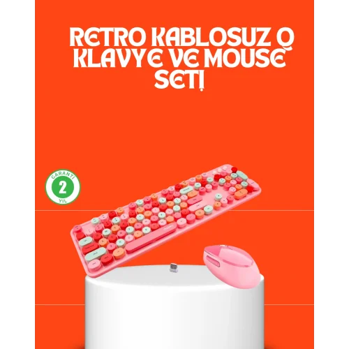 Mey İthalat® Retro Tarz Bluetooth 5.1 Klavye – Win/OSX/Android/iOS Uyumlu