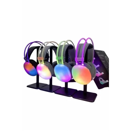 Mey İthalat® RGB Işıklı Yüksek Ses Kaliteli Kablosuz Kulak Üstü Bluetooth Kulaklık