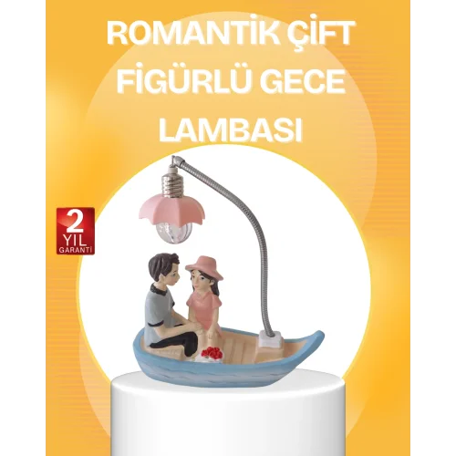 Mey İthalat® Romantik Çift Figürlü Gece Lambası Sandal Model Sevgiliye Özel Hediye
