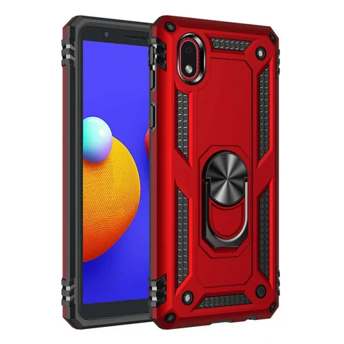 Mey İthalat®  Samsung Galaxy A01 Core Kılıf Sofya Yüzüklü Silikon Kapak - Kırmızı