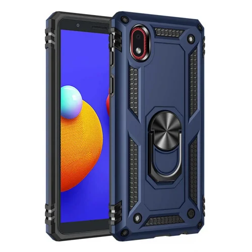 Mey İthalat®  Samsung Galaxy A01 Core Kılıf Sofya Yüzüklü Silikon Kapak - Lacivert