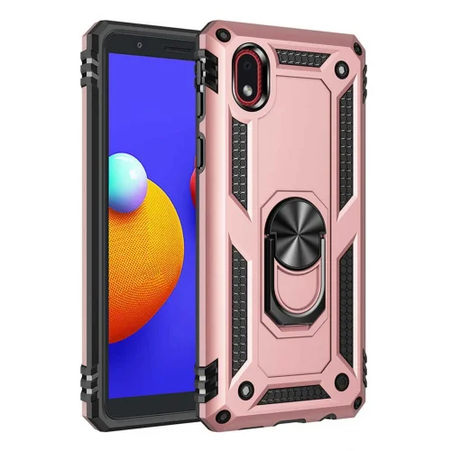 Mey İthalat®  Samsung Galaxy A01 Core Kılıf Sofya Yüzüklü Silikon Kapak - Rose