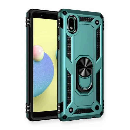 Mey İthalat®  Samsung Galaxy A01 Core Kılıf Sofya Yüzüklü Silikon Kapak - Yeşil