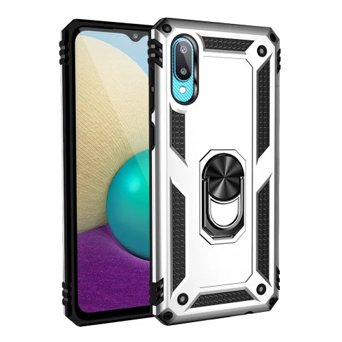 Mey İthalat®  Samsung Galaxy A02 Kılıf Sofya Yüzüklü Silikon Kapak - Gümüş