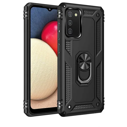 Mey İthalat®  Samsung Galaxy A02S Kılıf Sofya Yüzüklü Silikon Kapak - Siyah