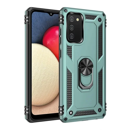 Mey İthalat®  Samsung Galaxy A02S Kılıf Sofya Yüzüklü Silikon Kapak - Yeşil