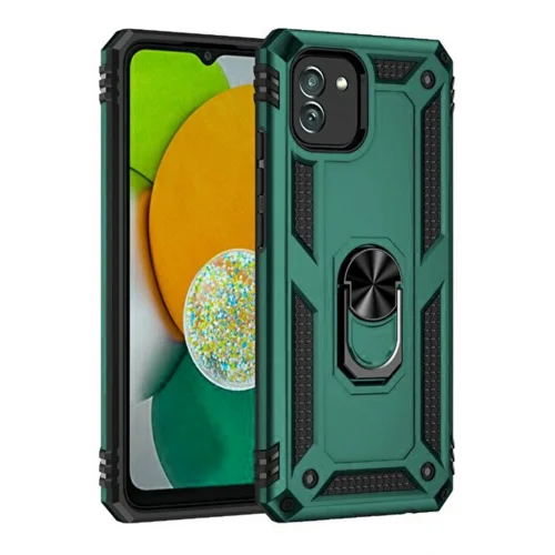 Mey İthalat®  Samsung Galaxy A03 Kılıf Sofya Yüzüklü Silikon Kapak - Yeşil