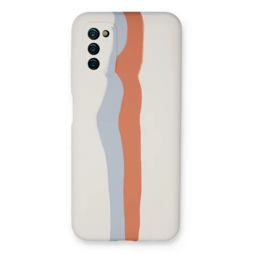 Mey İthalat®  Samsung Galaxy A03S Kılıf Ebruli Lansman Silikon - Beyaz-Turuncu
