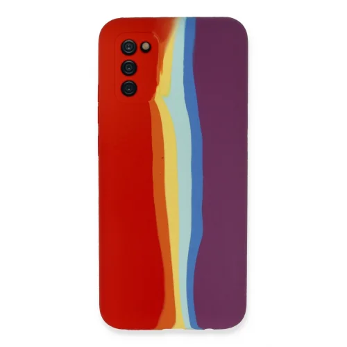 Mey İthalat®  Samsung Galaxy A03S Kılıf Ebruli Lansman Silikon - Kırmızı-Mor