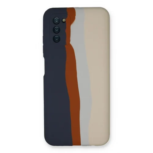 Mey İthalat®  Samsung Galaxy A03S Kılıf Ebruli Lansman Silikon - Lacivert-Krem