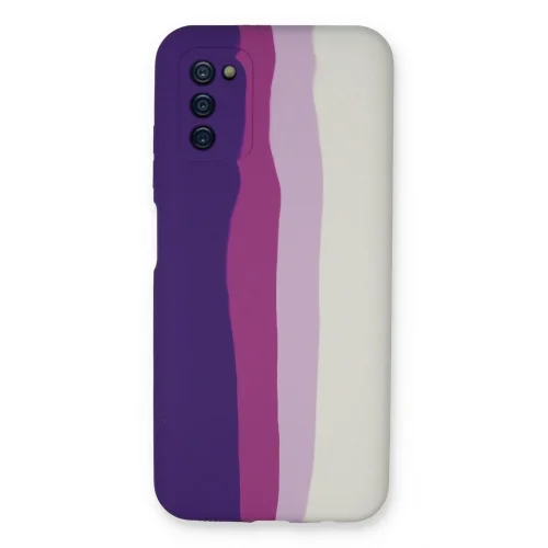 Mey İthalat®  Samsung Galaxy A03S Kılıf Ebruli Lansman Silikon - Mor-Beyaz