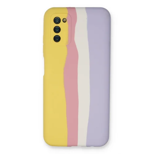 Mey İthalat®  Samsung Galaxy A03S Kılıf Ebruli Lansman Silikon - Sarı-Mavi
