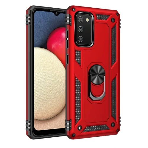 Mey İthalat®  Samsung Galaxy A03S Kılıf Sofya Yüzüklü Silikon Kapak - Kırmızı