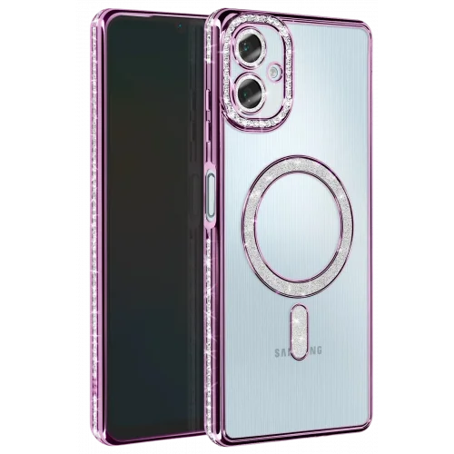 Mey İthalat®  Samsung Galaxy A06 Joke Simli Magneticsafe Kılıf - Derin Mor
