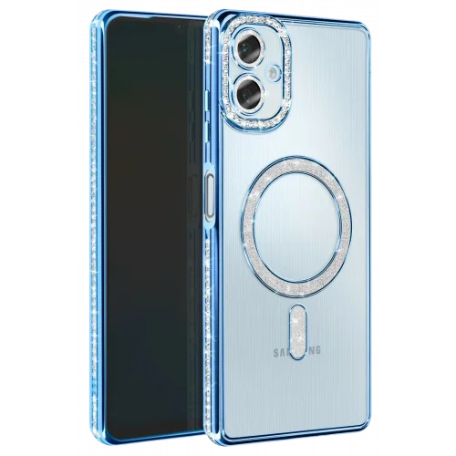 Mey İthalat®  Samsung Galaxy A06 Joke Simli Magneticsafe Kılıf - Mavi