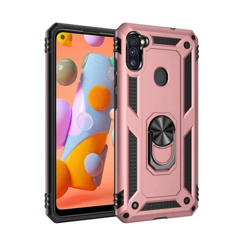 Mey İthalat®  Samsung Galaxy A11 Kılıf Sofya Yüzüklü Silikon Kapak - Rose