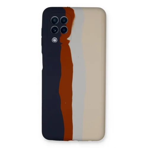 Mey İthalat®  Samsung Galaxy A22 Kılıf Ebruli Lansman Silikon - Lacivert-Krem