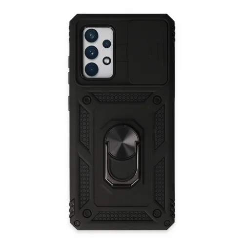 Mey İthalat®  Samsung Galaxy A52 Kılıf Pars Lens Yüzüklü Silikon - Siyah