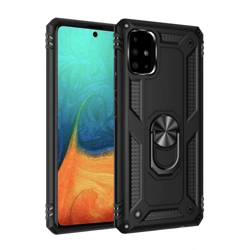 Mey İthalat®  Samsung Galaxy A71 Kılıf Sofya Yüzüklü Silikon Kapak - Siyah