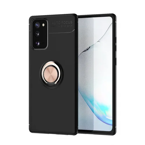 Mey İthalat®  Samsung Galaxy Note 20 Kılıf Range Yüzüklü Silikon - Siyah-Gold
