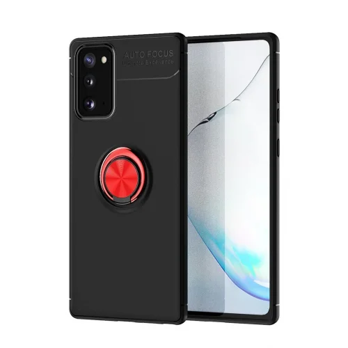 Mey İthalat®  Samsung Galaxy Note 20 Kılıf Range Yüzüklü Silikon - Siyah-Kırmızı