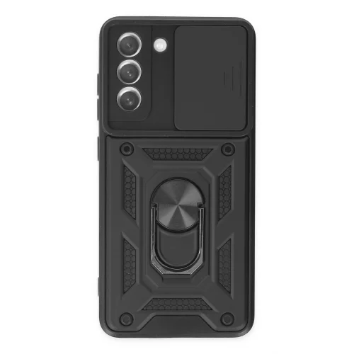 Mey İthalat®  Samsung Galaxy S21 FE Kılıf Pars Lens Yüzüklü Silikon - Siyah