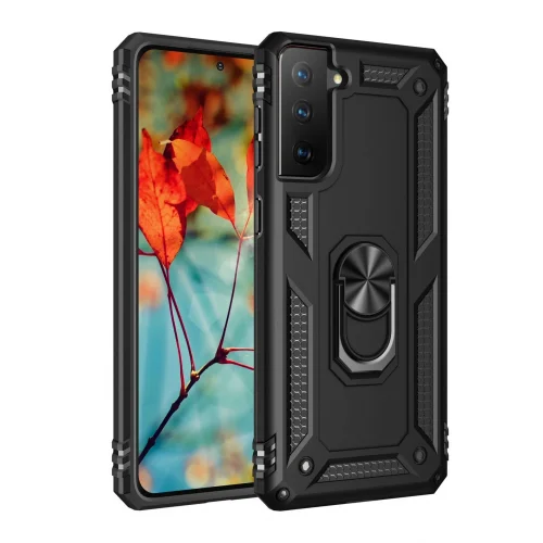 Mey İthalat®  Samsung Galaxy S21 Kılıf Sofya Yüzüklü Silikon Kapak - Siyah