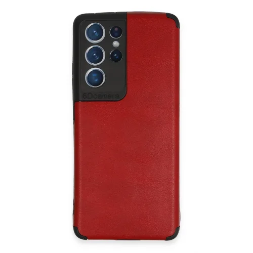 Mey İthalat®  Samsung Galaxy S21 Ultra Kılıf Loop Deri Silikon - Kırmızı