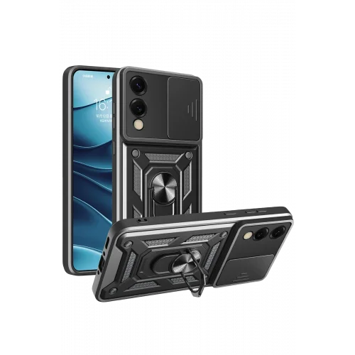 Mey İthalat®  Samsung Galaxy S25 Edge Pars Lens Yüzüklü Silikon - Siyah