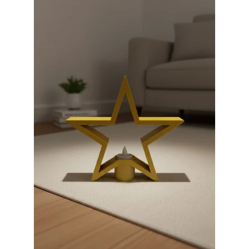 Mey İthalat® Sarı Yıldız Mumluk Modern Salon ve Raf Dekoru