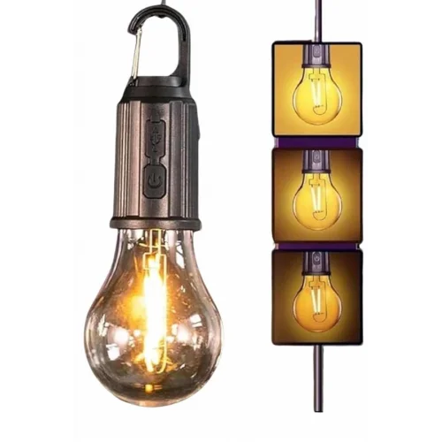 Mey İthalat® Şarjlı Dekoratif Kamp Lambası Askılı Ampul Led Işık Type-C Girişli