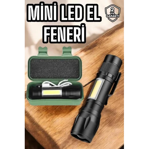 Mey İthalat® Şarjlı Metal Zoomlu El Feneri Işıldak Led Işık Taşınabilir El Lambası