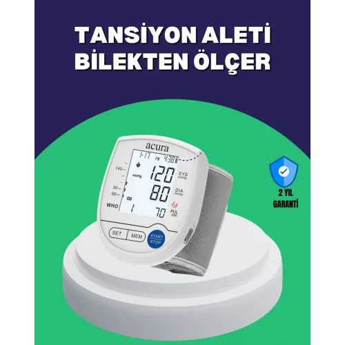 Mey İthalat® Şarjlı ve Pilli Bilek Tansiyon Ölçer Dijital Ekran Hafıza Kayıtlı