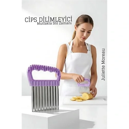 Mey İthalat® Şekilli Pratik Cips Dilimleyici Paslanmaz Çelik – 9x13 cm