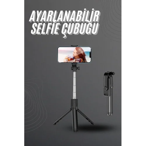 Mey İthalat® Selfie Çubuğu Tripod Bluetooth Kumandalı Selfie Çubuğu Telefon Tutucu