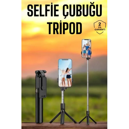Mey İthalat® Selfie Çubuğu Tripod Kumandalı Telefon Tutucu Siyah