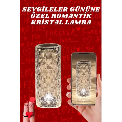 Mey İthalat® Sevgililer Günü İçin Hediye Kristal Lamba Sevgiliye Hediye USB Şarjlı Gece Lambası