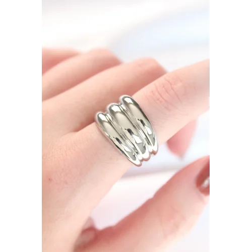 Mey İthalat® Silver Renk Ayarlanabilir Çizgili Bombe Yüzük