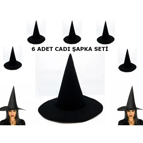 Mey İthalat® Siyah Cadı Şapkası Keçe Yetişkin Boy 6 Adet