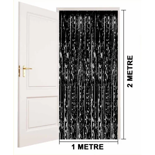 Mey İthalat® Siyah Renk Ekstra Metalize Parlak Saçaklı Arka Fon Perde İthal  1x2 Metre