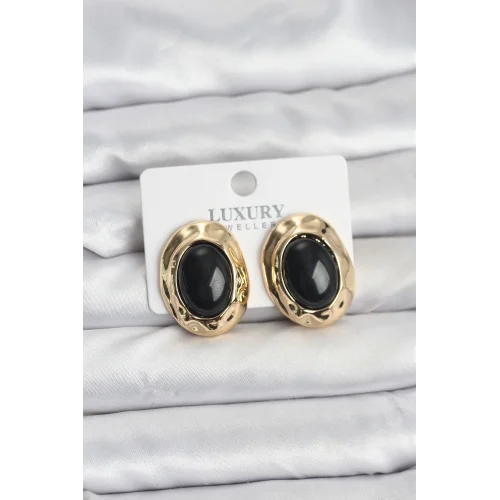 Mey İthalat® Siyah Renk Oval Vintage Pirinç Kadın Küpe