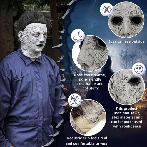 Mey İthalat® Siyah Saçlı Michael Myers Lateks Yüze Tam Yapışan Et Maske Korku Maskesi